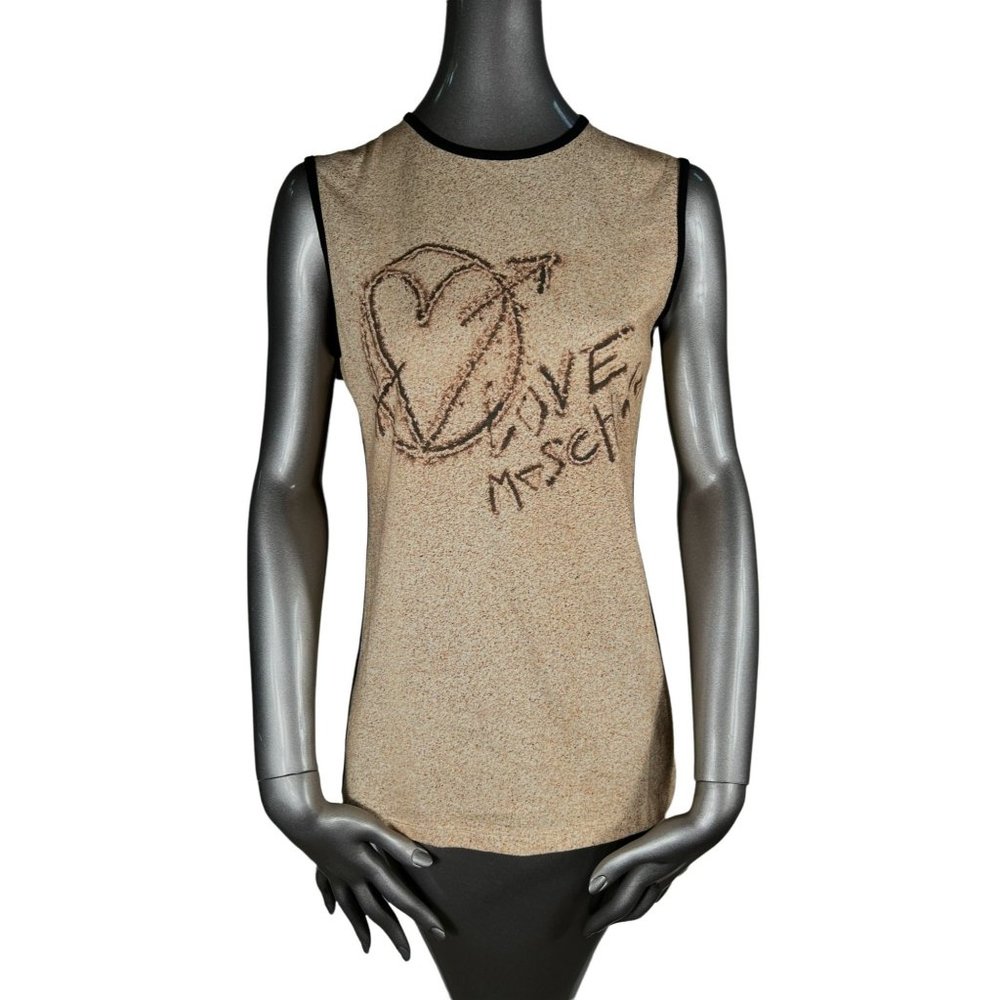 Love Moschino NWT Brown Heart Top Arrow Black Sleeveless Blouse Tank Shirt 4